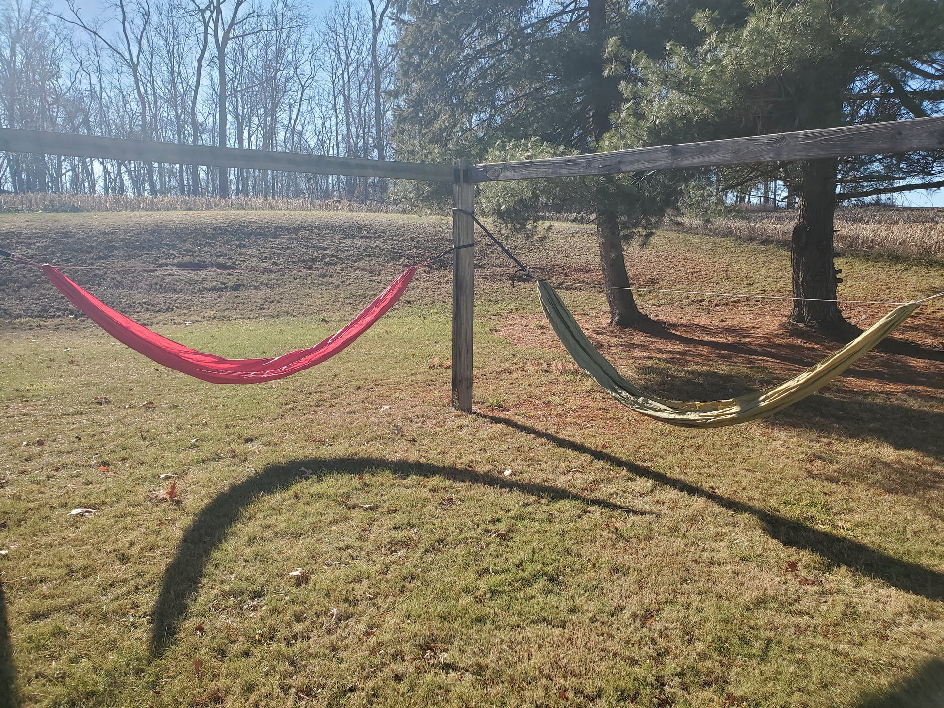 olive green and red netless camping hammock made from olive drab and red ripstop nylon fabric from ripstop by the roll rbtr