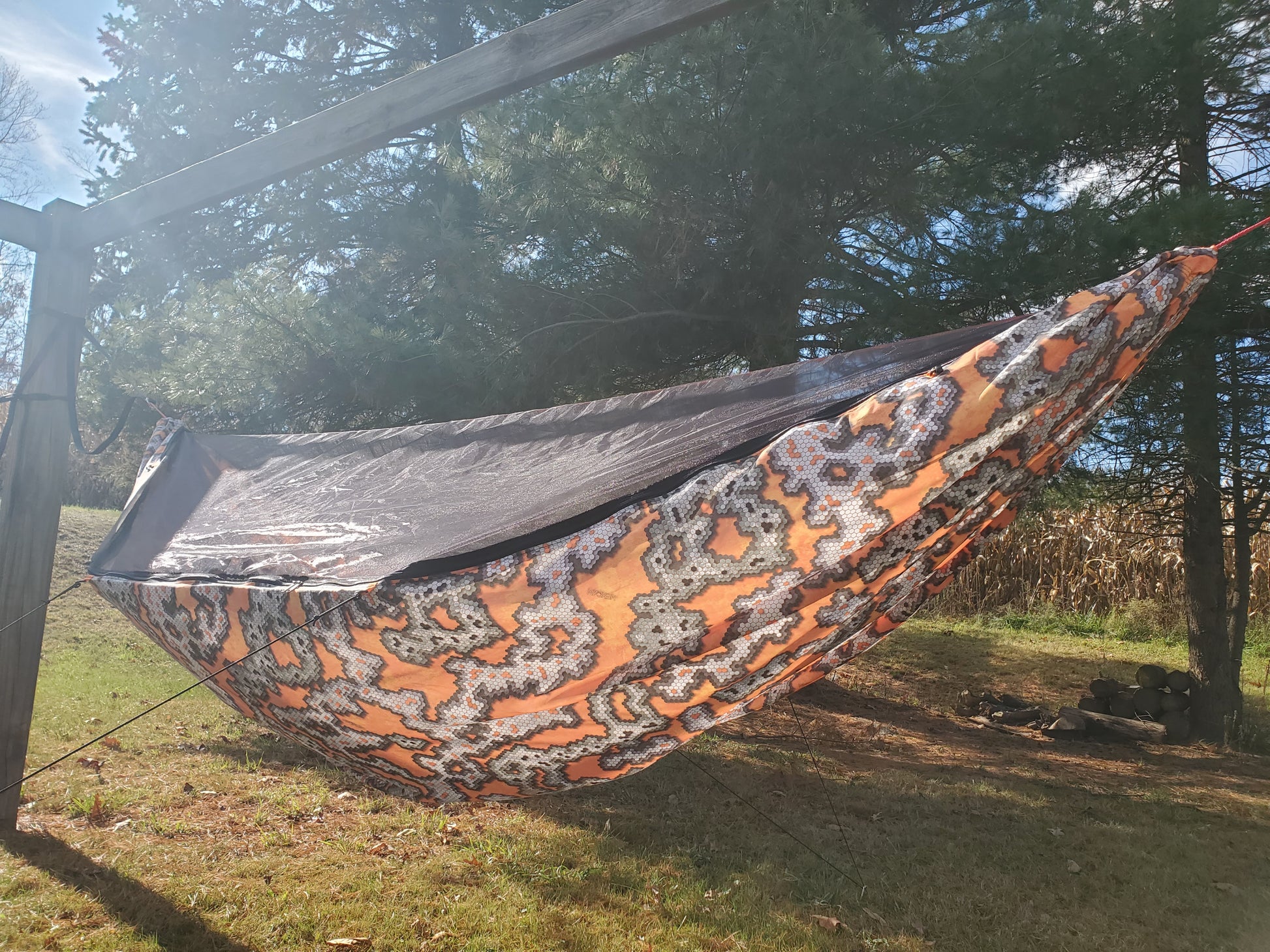 ultralight orange hexcam camo camping hammock Adirondack custom made dream hammock with bugnet or mosquito net